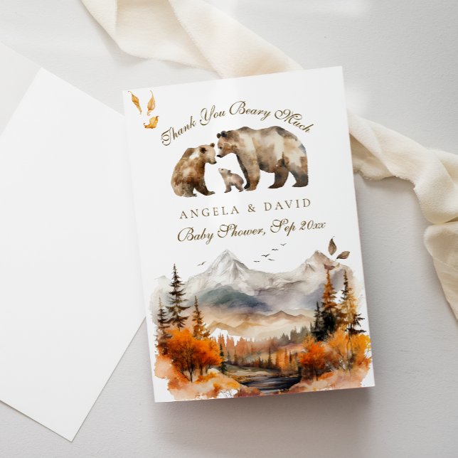 Tarjeta De Agradecimiento Bear Adventure Fall Mountain Neutral Baby Shower (Subido por el creador)