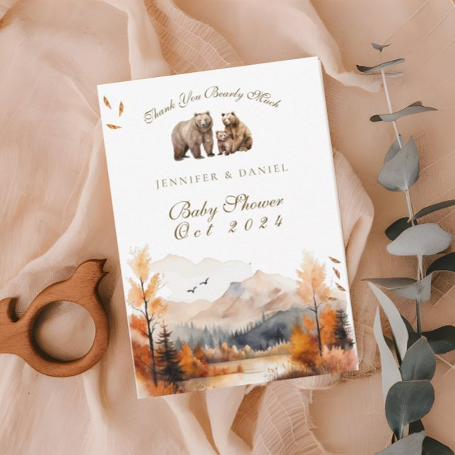 Tarjeta De Agradecimiento Bear Adventure Fall Mountains Neutral Baby Shower (Subido por el creador)