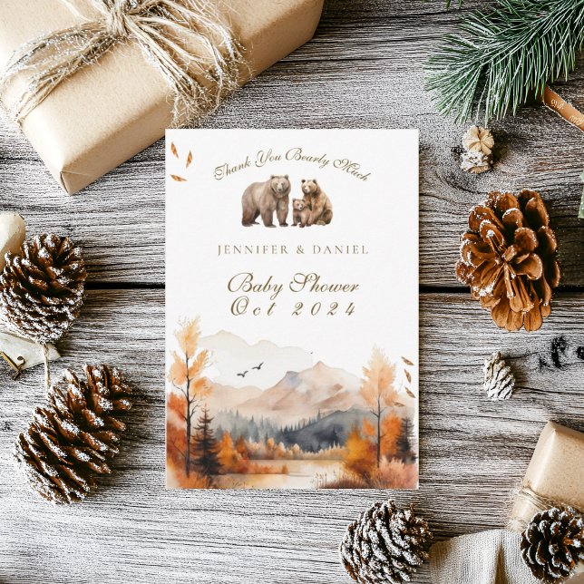 Tarjeta De Agradecimiento Bear Adventure Fall Mountains Neutral Baby Shower (Subido por el creador)
