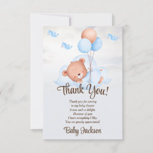 Tarjeta De Agradecimiento Bear and Ballon Baby Shower