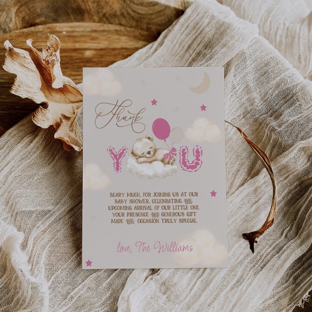Tarjeta De Agradecimiento Bear Baby Shower Beary Mucha Rosa (Subido por el creador)