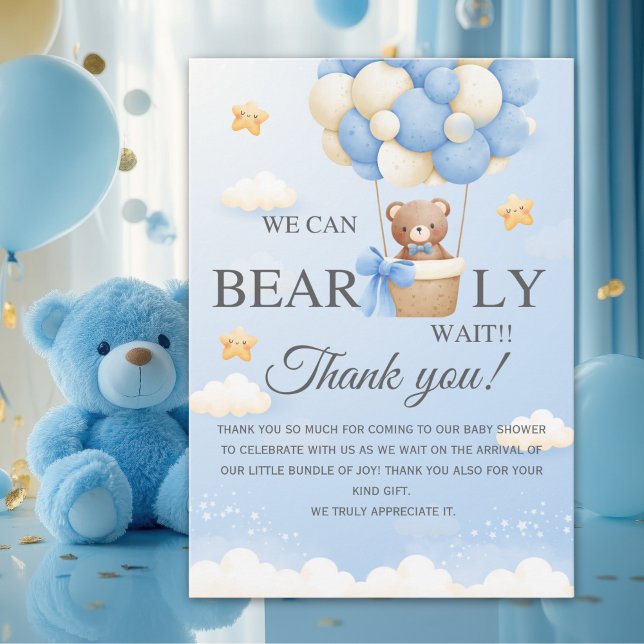 Tarjeta De Agradecimiento Bear Baby Shower Thank You Card | Boy Shower (Subido por el creador)