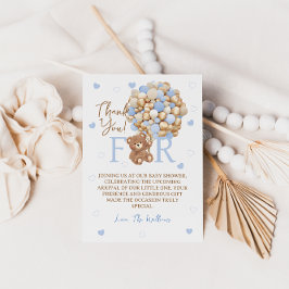 Tarjeta De Agradecimiento Bear Balloons Blue Gold Baby Shower