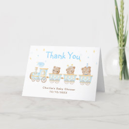 Tarjeta De Agradecimiento Bear Blue Train Baby Shower Gracias