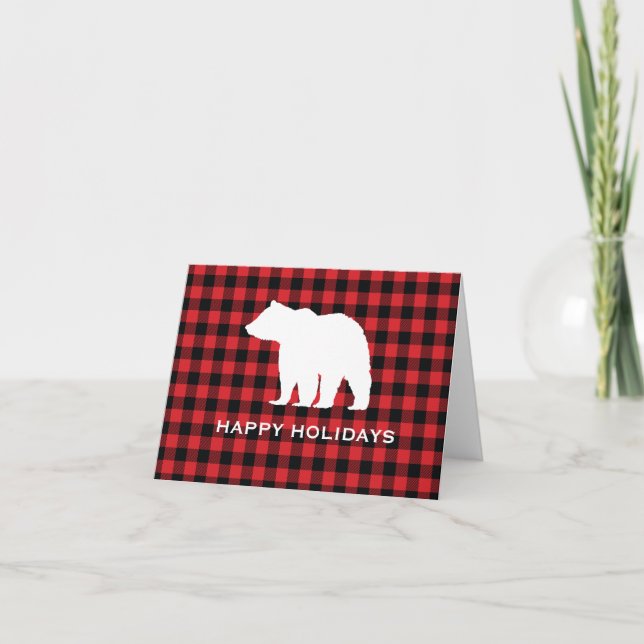 Tarjeta De Agradecimiento Bear Buffalo Check Mountain Felices Fiestas (Anverso)