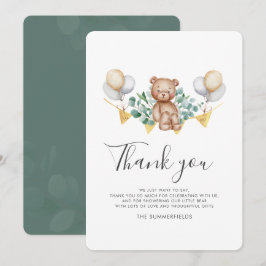 Tarjeta De Agradecimiento Bear Cub Eucalyptus Balloons Script Baby Shower
