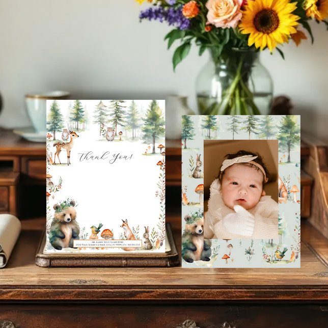 Tarjeta De Agradecimiento Bear Forest Deer Cute Animals Foto Baby Shower (Subido por el creador)