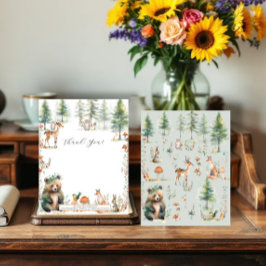 Tarjeta De Agradecimiento Bear Forest Deer Cute Animals Woodland Baby Shower