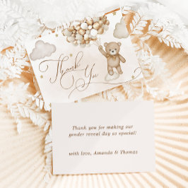 Tarjeta De Agradecimiento Bear Gender Revelar Baby Shower Gracias