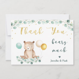 Tarjeta De Agradecimiento Bear Greenerenery Gold Baby Shower Gracias