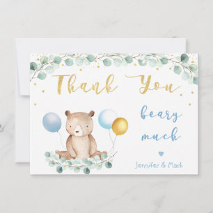 Tarjeta De Agradecimiento Bear Greenerenery Gold Blue Baby Shower Gracias