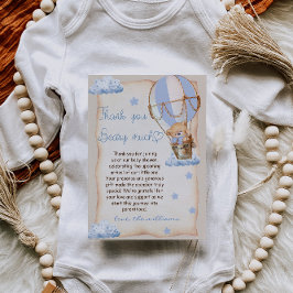 Tarjeta De Agradecimiento Bear Hot Air Balloon Baby Shower Blue Beige