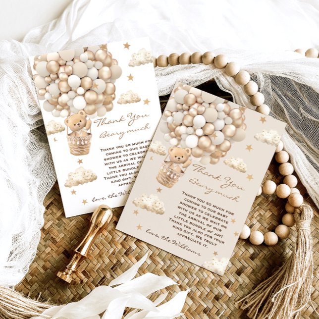 Tarjeta De Agradecimiento Bear Theme Bearly Wait Gold Baby Shower (Subido por el creador)