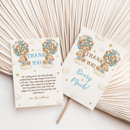 Tarjeta De Agradecimiento Bear Twys Boys Ducha Pastel Azul Beige Gracias