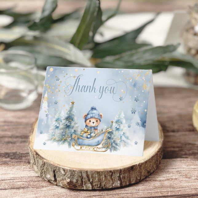 Tarjeta De Agradecimiento Bear Winter Boy Baby Shower (Subido por el creador)