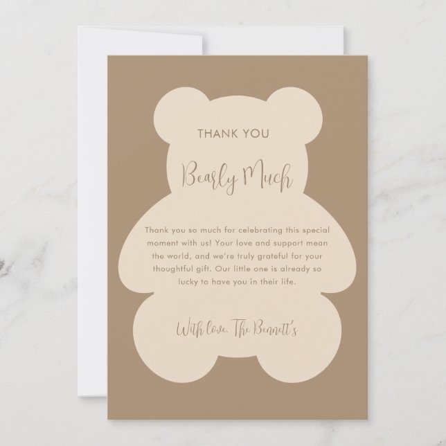 Tarjeta De Agradecimiento Bearly Wait Beige Teddy Bear Baby Shower (Anverso)