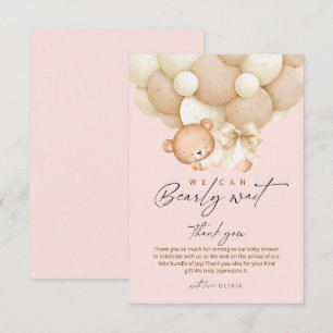 Tarjeta De Agradecimiento Bearly Wait Cute Girl Baby Shower   