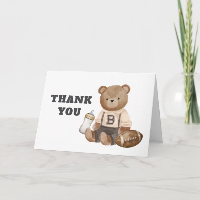 Tarjeta De Agradecimiento Bearly Wait Football Sport Boy Baby Shower  (Anverso)