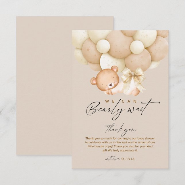 Tarjeta De Agradecimiento Bearly Wait Gender Neutral Baby Shower    (Anverso / Reverso)