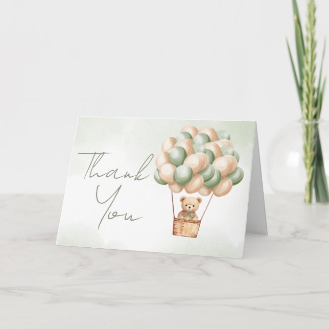 Tarjeta De Agradecimiento Bearly Wait Green Air Balloon (Anverso)