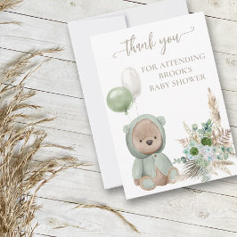 Tarjeta De Agradecimiento Bearly Wait Green Boho Bear Baby Shower