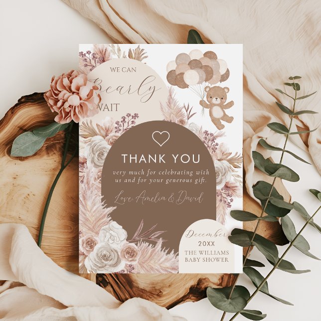 Tarjeta De Agradecimiento Bearly Wait Neutral Boho Teddy Bear Thank You (Subido por el creador)