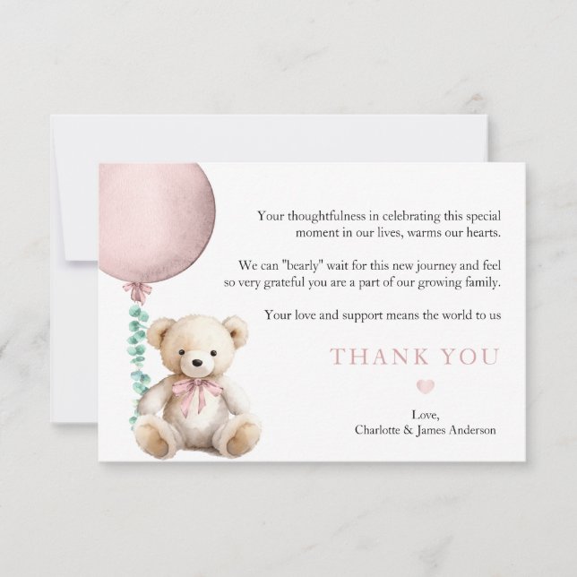 Tarjeta De Agradecimiento Bearly Wait Pink Teddy Bear Baby Gracias Card (Anverso)