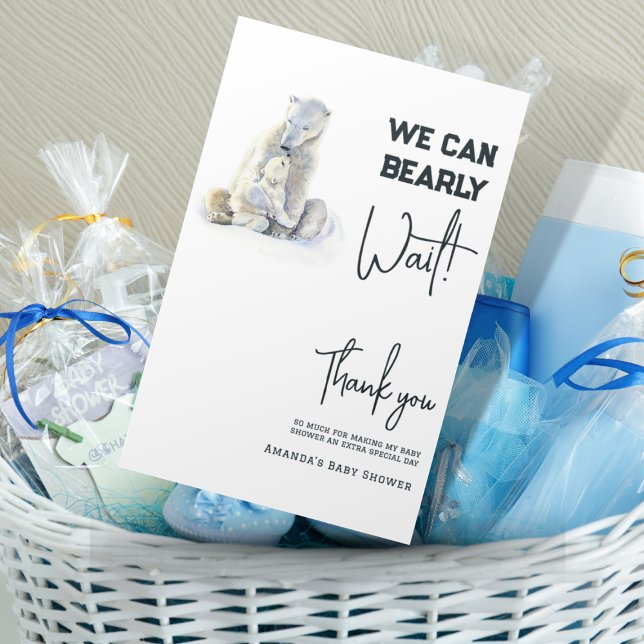 Tarjeta De Agradecimiento Bearly Wait Polar Bear Chica rosa Baby Shower (Subido por el creador)