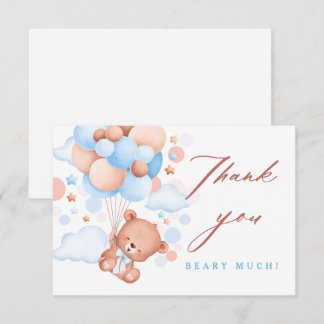 Tarjeta De Agradecimiento Bearly Wait Teddy Bear Blue Baby Shower Gracias