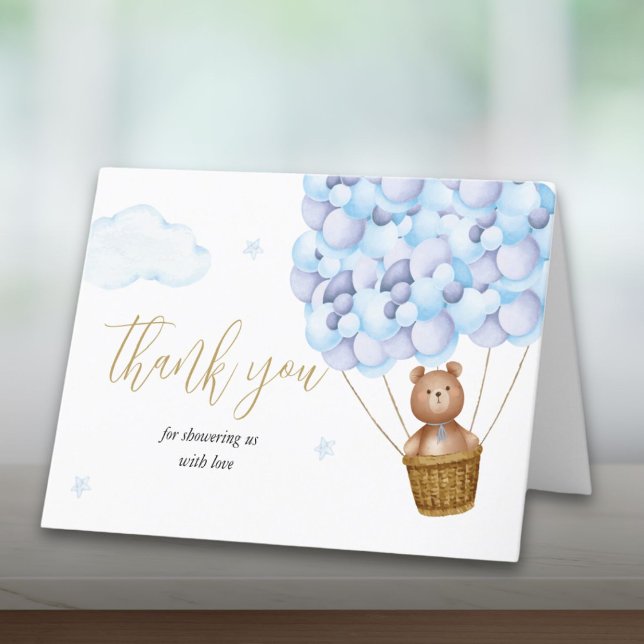 Tarjeta De Agradecimiento Bearly Wait Teddy Bear Blue Boy Baby Shower (Bearly Wait Teddy Bear Blue Boy Baby Shower Thank You Card)