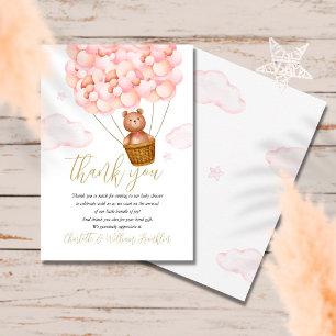 Tarjeta De Agradecimiento Bearly Wait Teddy Bear Chica rosa Baby Shower
