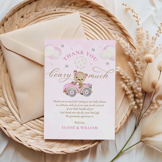 Tarjeta De Agradecimiento Bearly Wait Teddy Bear Chica rosa Baby Shower (Subido por el creador)