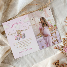 Tarjeta De Agradecimiento Bearly Wait Teddy Bear Chica rosa Baby Shower Phot