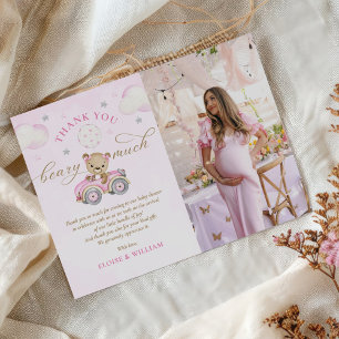 Tarjeta De Agradecimiento Bearly Wait Teddy Bear Chica rosa Baby Shower Phot