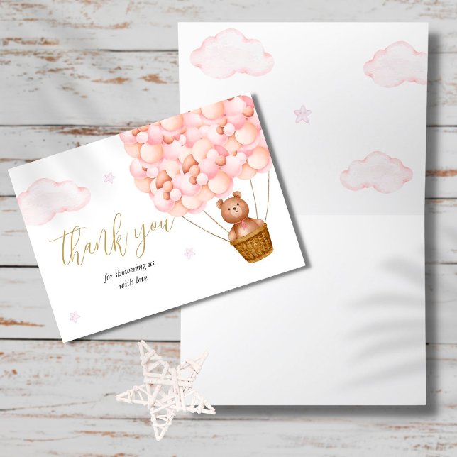 Tarjeta De Agradecimiento Bearly Wait Teddy Bear Chica Rosa Baby Shower Poem (Subido por el creador)