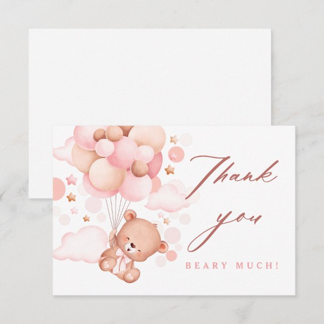 Tarjeta De Agradecimiento Bearly Wait Teddy Bear Pink Baby Shower (Anverso / Reverso)