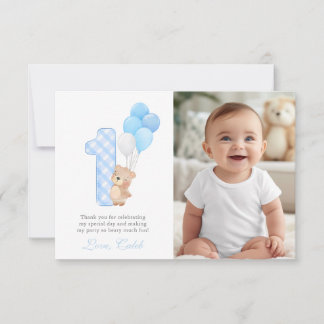 Tarjeta De Agradecimiento Beary First Teddy Bear Boy Birday Party invitado