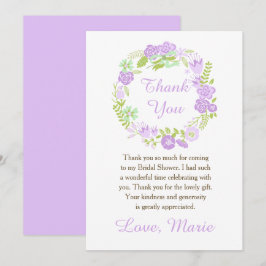 Tarjeta De Agradecimiento Beautiful Purple Floral Wreath Bridal Shower