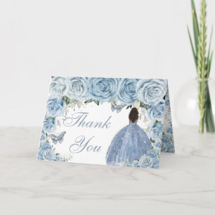 Tarjeta De Agradecimiento Bebé Azul Floral Quinceañera Brown Princess