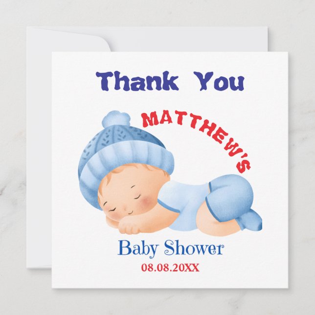 Tarjeta De Agradecimiento Bebé Azul Shower, Ducha de Bebé Niño (Anverso)