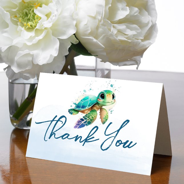 Tarjeta De Agradecimiento Bebé bajo el mar en acuarela azul Shower (Blue Watercolor Under the Sea Baby Shower Thank You Card)