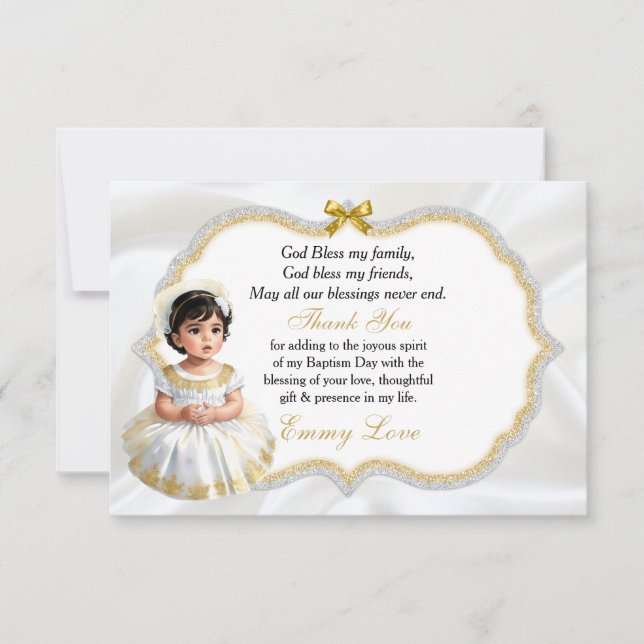 Tarjeta De Agradecimiento Bebé Baptism Christening Communición Gracias (Anverso)