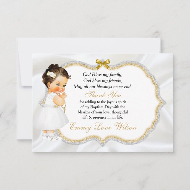 Tarjeta De Agradecimiento Bebé Baptismo Christening Gold Cross Gracias (Anverso)
