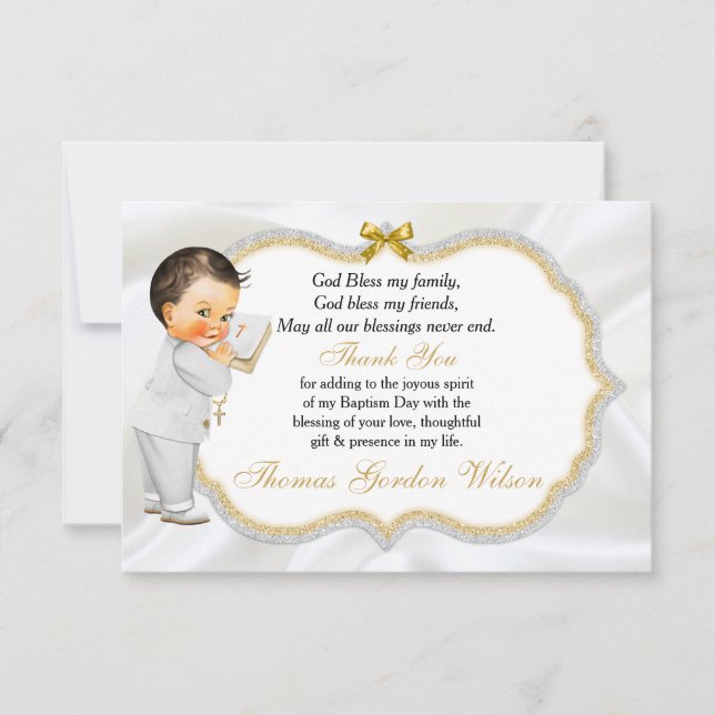 Tarjeta De Agradecimiento Bebé Baptismo Christening Gold Cross Gracias (Anverso)