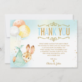 Tarjeta De Agradecimiento Bebé Bunny Balloons Baby Shower Sprinkle