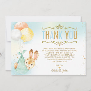 Tarjeta De Agradecimiento Bebé Bunny Balloons Baby Shower Sprinkle