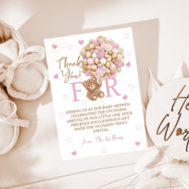 Tarjeta De Agradecimiento Bebé Chica Bearly espera globos rosados bebé ducha