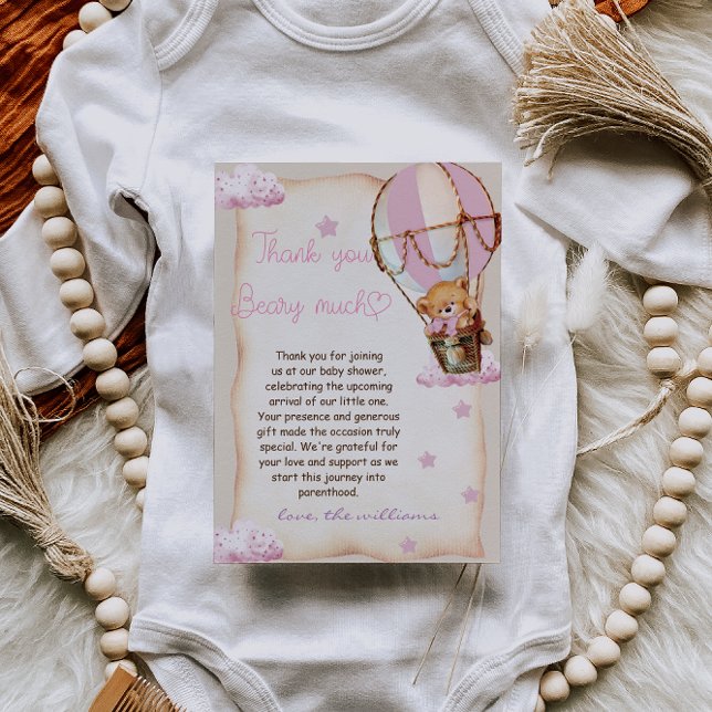 Tarjeta De Agradecimiento Bebé chica Teddy Bear Rosa (Subido por el creador)