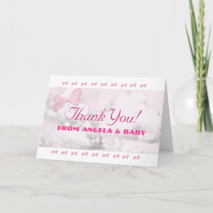 Tarjeta De Agradecimiento Bebé con lazos rosados: fiesta para celebrar su pr