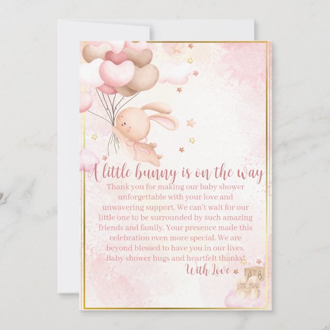 Tarjeta De Agradecimiento Bebé Conejo Niña Shower de Bienvenida (Anverso)